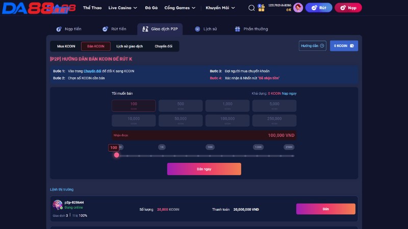 Câu hỏi thường gặp về cơ chế nạp rút tiền trên DA88