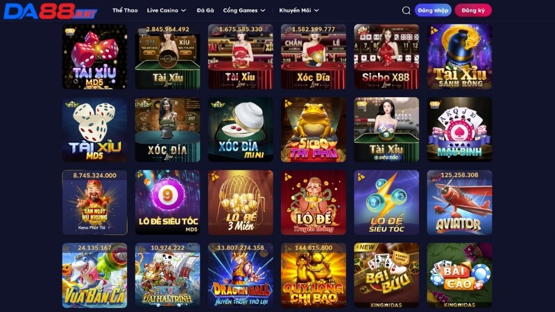 DA88 có kho trò chơi phong phú và đa dạng