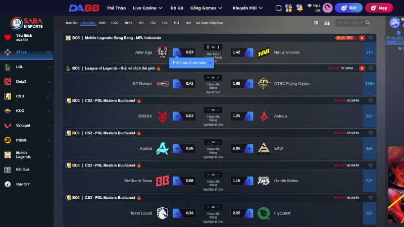 Cá cược E-Sport tại nhà cái DA88 có gì hấp dẫn?