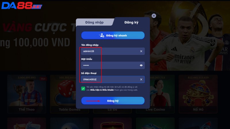 Hướng dẫn chi tiết 3 bước đăng ký đại lý DA88