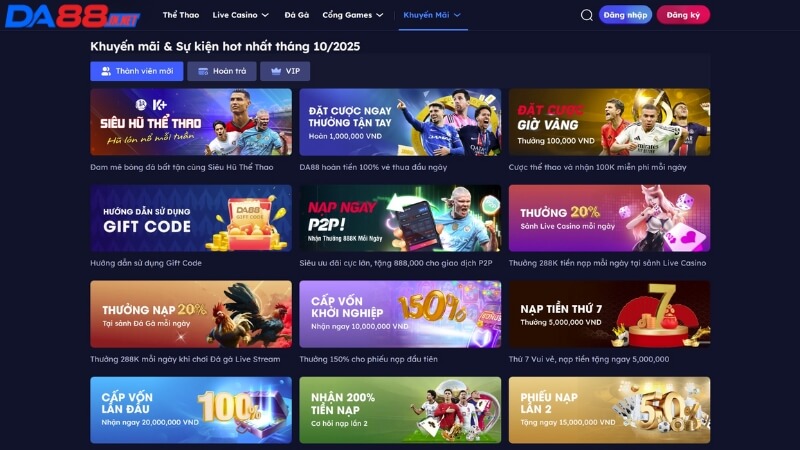 Khuyến mãi DA88 phong phú, thưởng lớn mỗi ngày