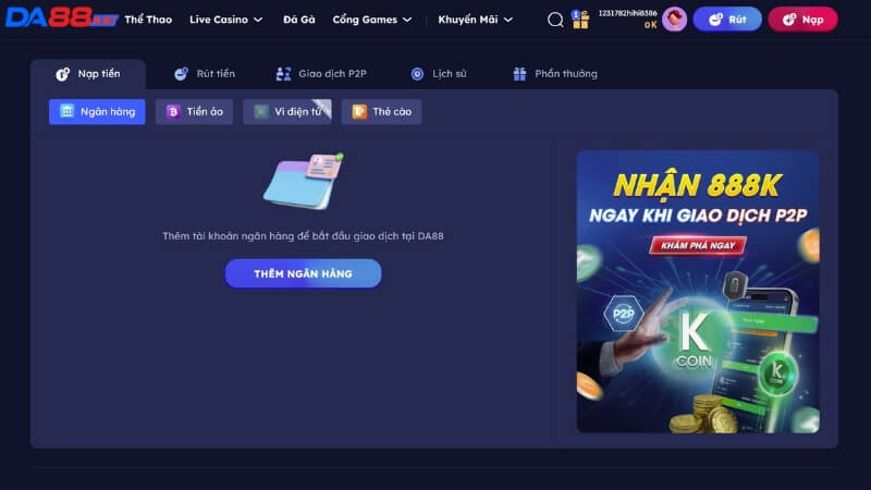 Quy trình nạp tiền DA88 nhanh chóng và bảo mật giao dịch